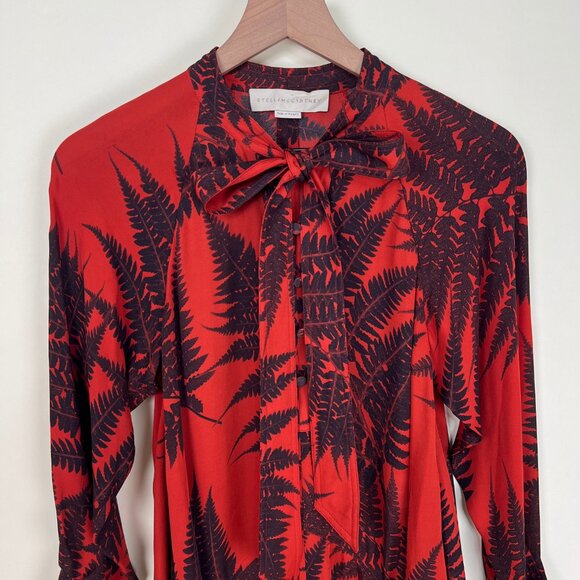 Stella McCartney 100% Silk Dress Mini Midi Pussy Bow Fern Print Runway Designer - Picture 3 of 11